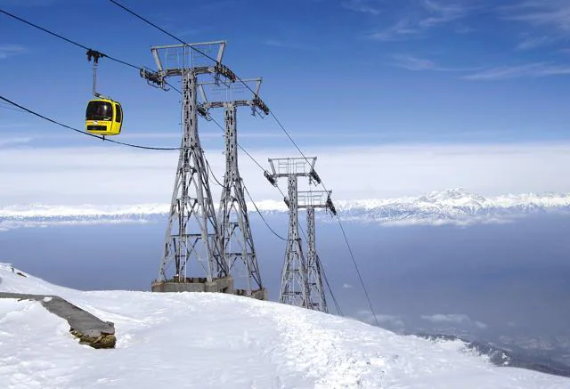 Stunning aerial view of Gulmarg Gondola amidst snow-capped Himalayas